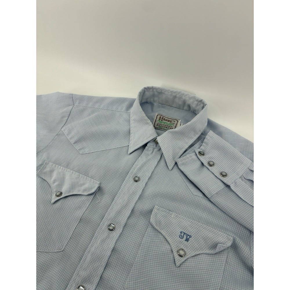 Vintage H Bar C Western Snap Shirt Mens 15.5 35 Blue USA Ranchwear Pearl Snap
